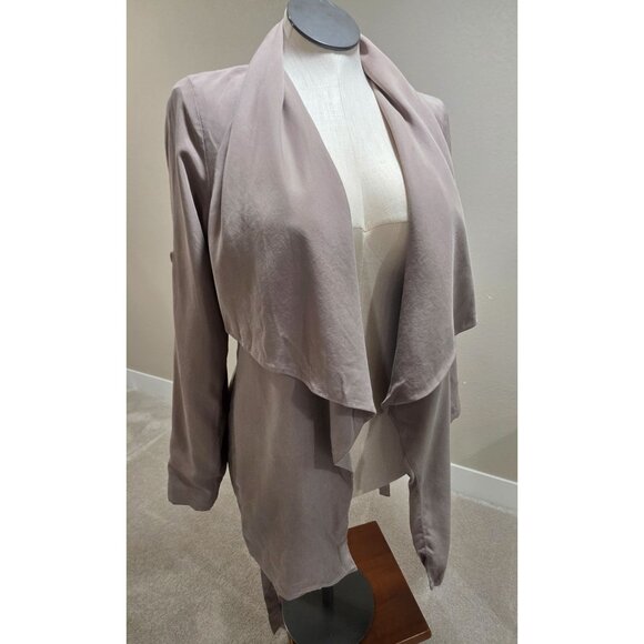 Draped Shawl Collar Taupe Open-Front Long Sleeve Jacket - Picture 2 of 12